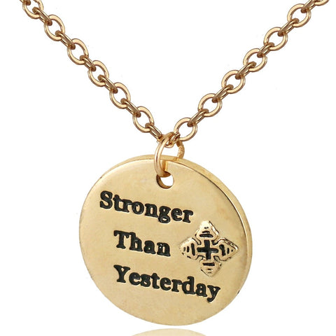 Inspirational Workout Pendant Necklace Fitness Gym Gold Color Stronger Than Yesterday Charm Necklace Women Handmade Jewelry