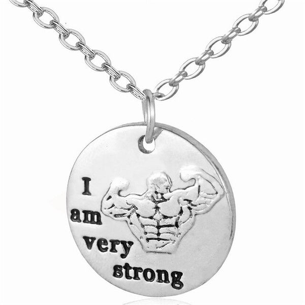 Inspirational Workout Pendant Necklace Fitness Gym Gold Color Stronger Than Yesterday Charm Necklace Women Handmade Jewelry
