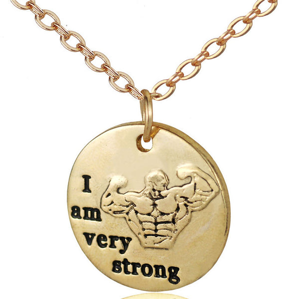 Inspirational Workout Pendant Necklace Fitness Gym Gold Color Stronger Than Yesterday Charm Necklace Women Handmade Jewelry