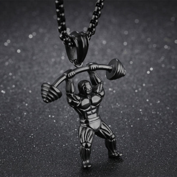 Muscle Man Pendant Necklace Stainless Steel Weight Lifting Fitness Hip Hop Male Necklace Hippie Men Bodybuilding Gym Jewelry