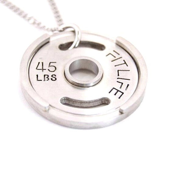 Titanium steel gym life round disc weight plates necklaces men jewelry 316 Stainless Steel dumbell 45lbs fitting life necklaces