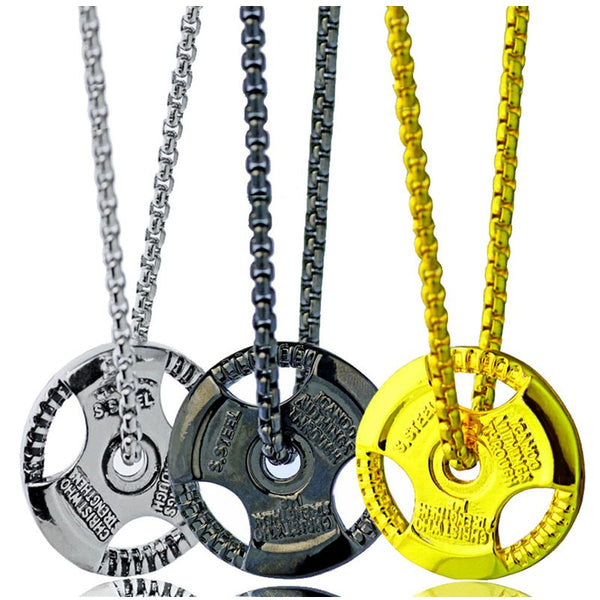 Men Fitness Dumbbell Sports Pendant Neclace Weightlifting Bodybuilding Barbell Gym Weight Necklace