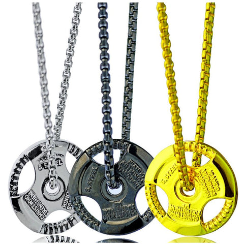 Men Fitness Dumbbell Sports Pendant Neclace Weightlifting Bodybuilding Barbell Gym Weight Necklace