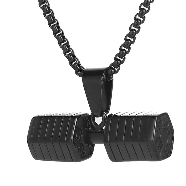 Valily Dumbbell Pendant Fitness Necklace Bodybuilding Gym Crossfit Gold Stainless Steel Barbell Necklace Fitness Jewelry for Men